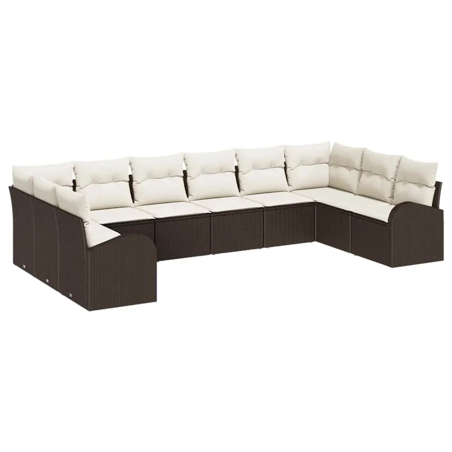 Ensemble de Canapés avec coussin 10 pcs Marron Polyrotin - 2
