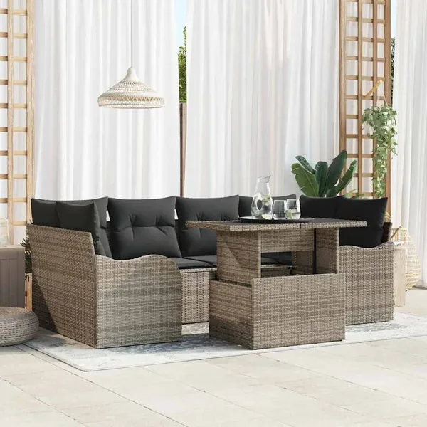 Ensemble de canapé de jardin 7 pcs Gris Poly Rattan