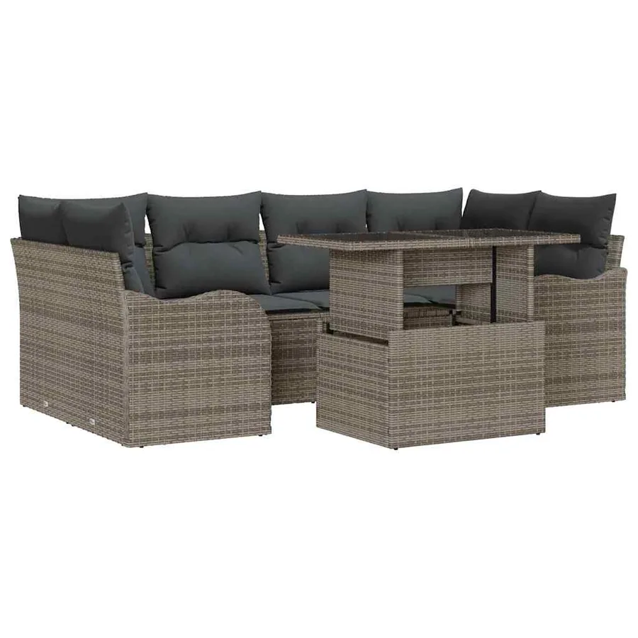 Ensemble de canapé de jardin 7 pcs Gris Poly Rattan - 2