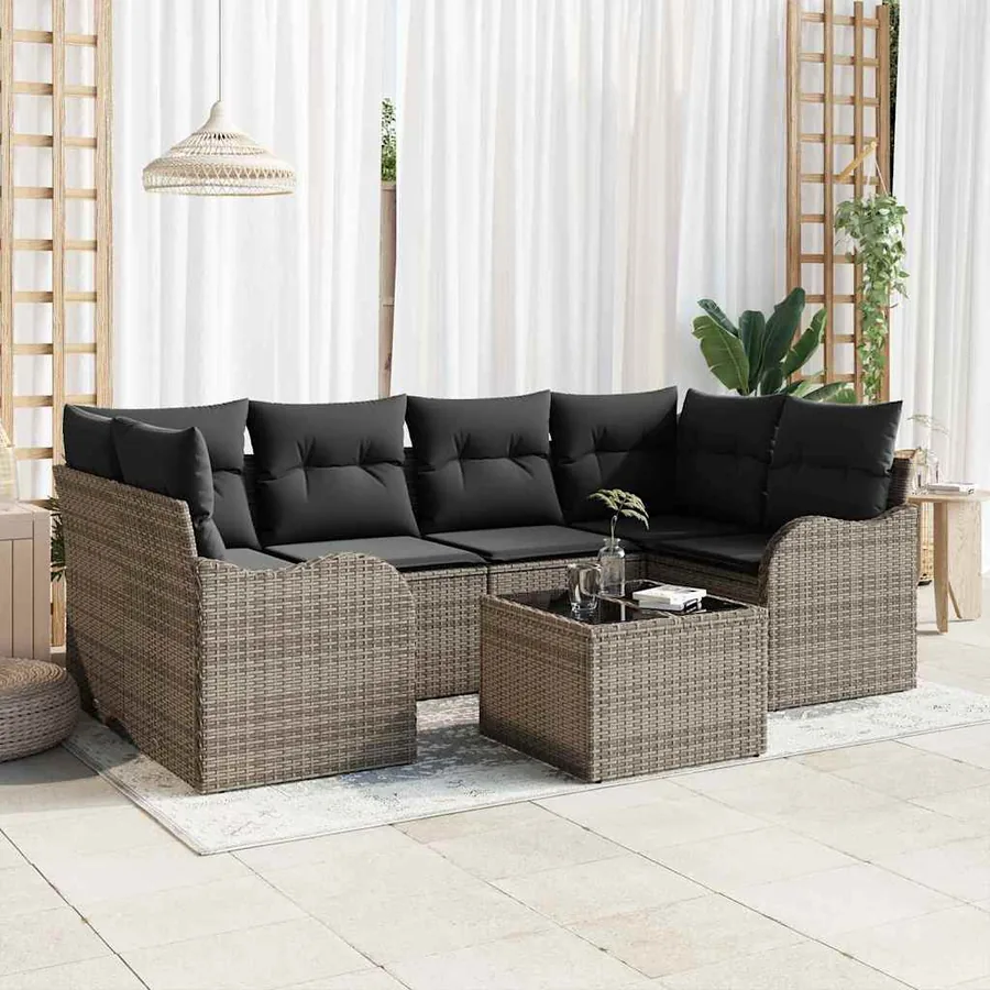 Ensemble de canapé de jardin avec coussin 7 pcs Gris