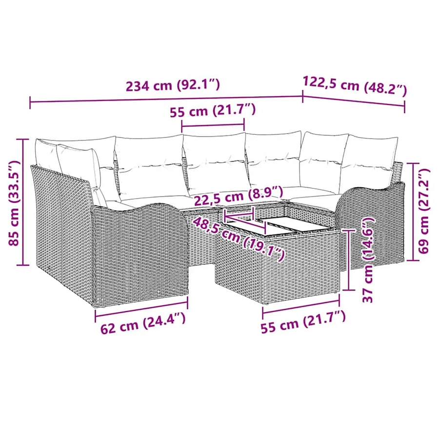 Ensemble de canapé de jardin avec coussin 7 pcs Gris - 13