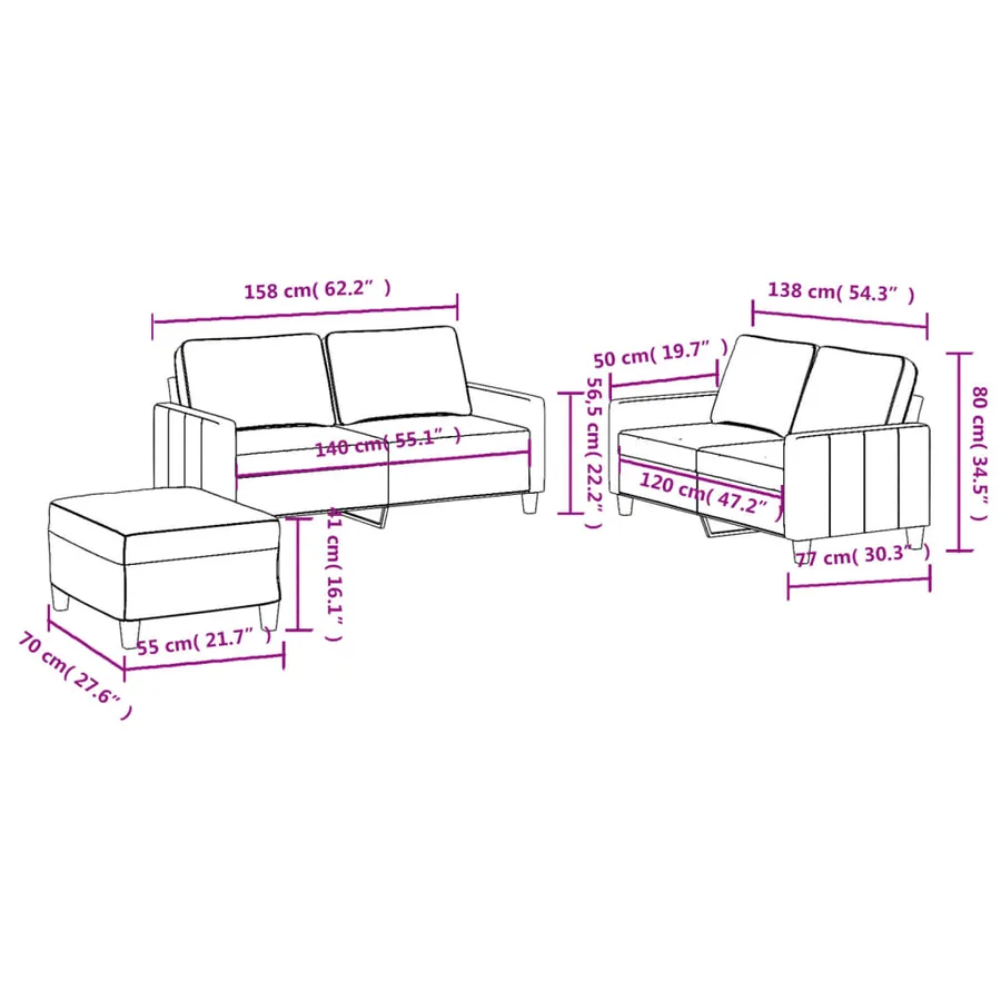Ensemble de canapés 3 pcs avec coussins Gris foncé Tissu - 7