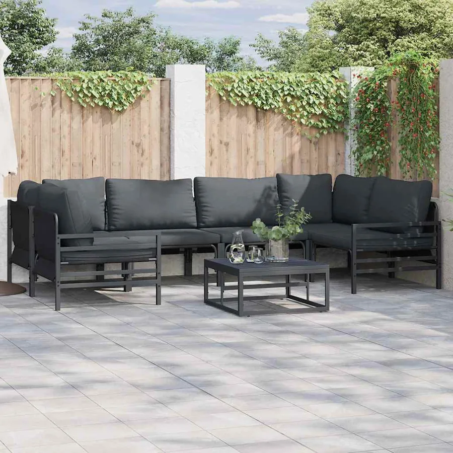 Ensemble de canapé de jardin avec coussin 7 pcs Noir Acier