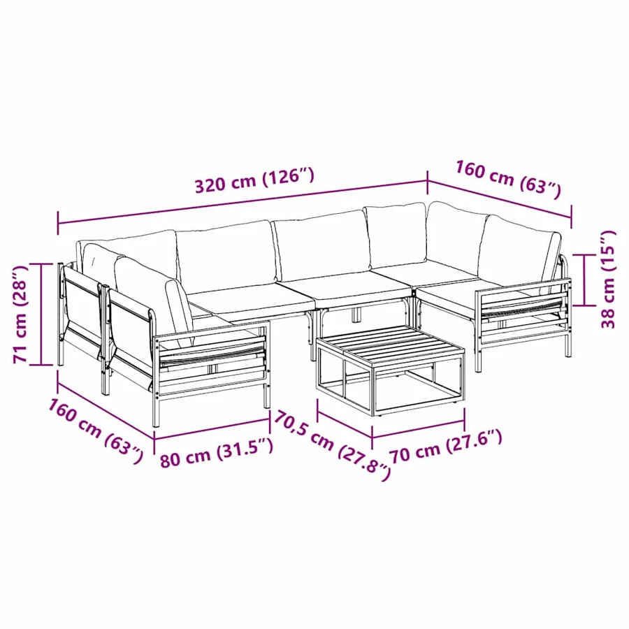 Ensemble de canapé de jardin avec coussin 7 pcs Noir Acier - 10
