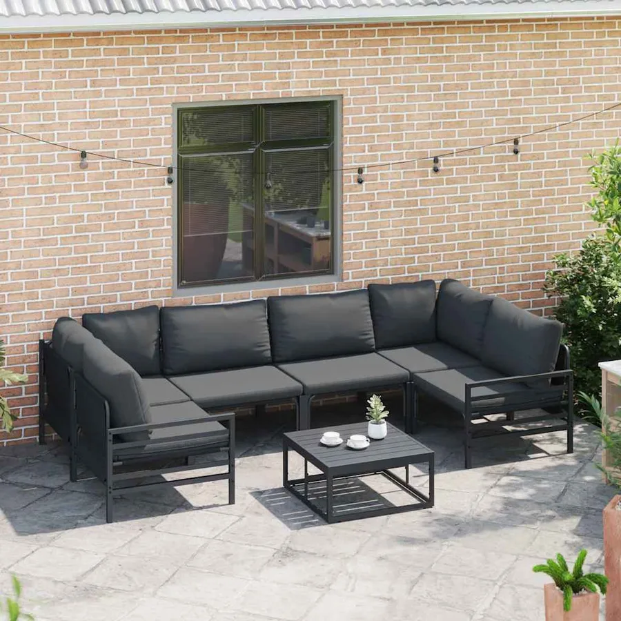 Ensemble de canapé de jardin avec coussin 7 pcs Noir Acier - 3
