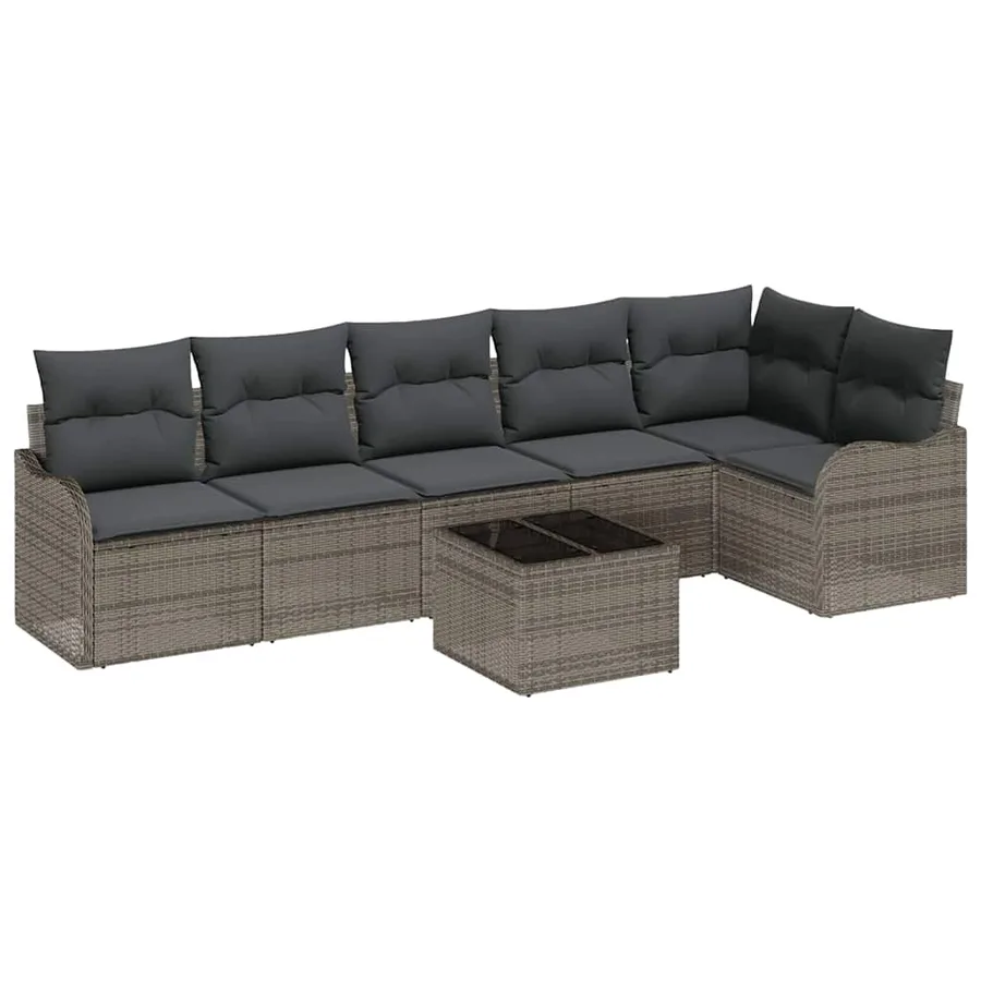 Ensemble de canapé de jardin avec coussin 7 pcs Noir Poly rotin - 2