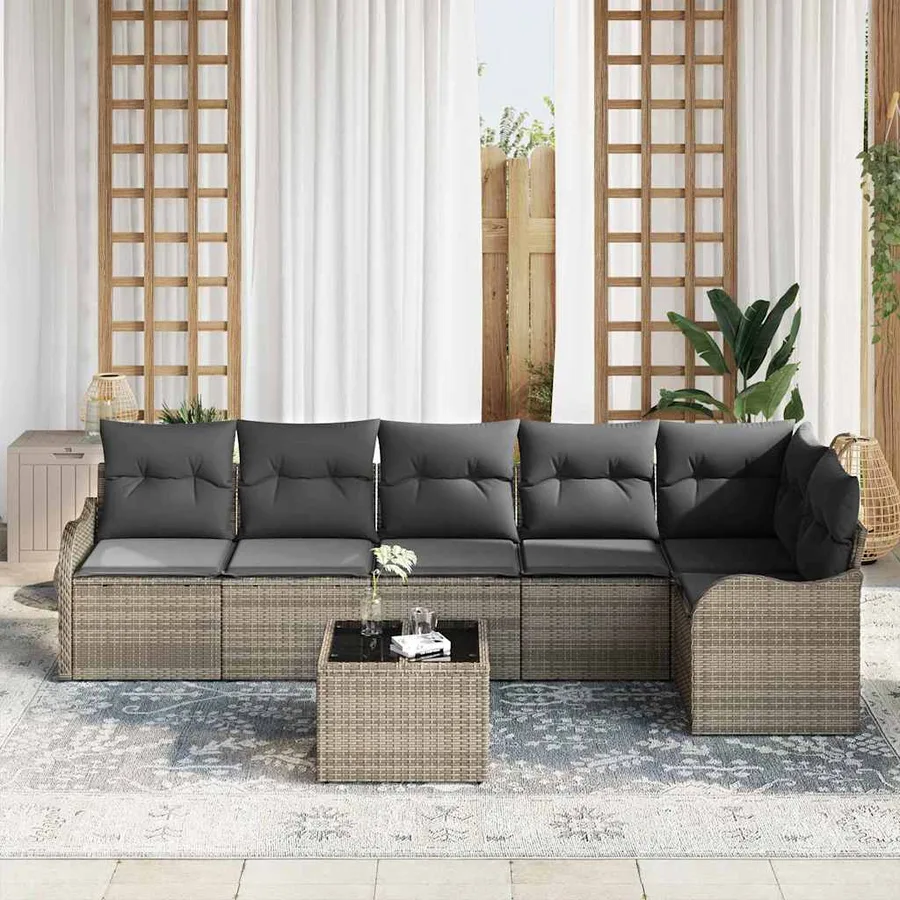 Ensemble de canapé de jardin avec coussin 7 pcs Noir Poly rotin - 3