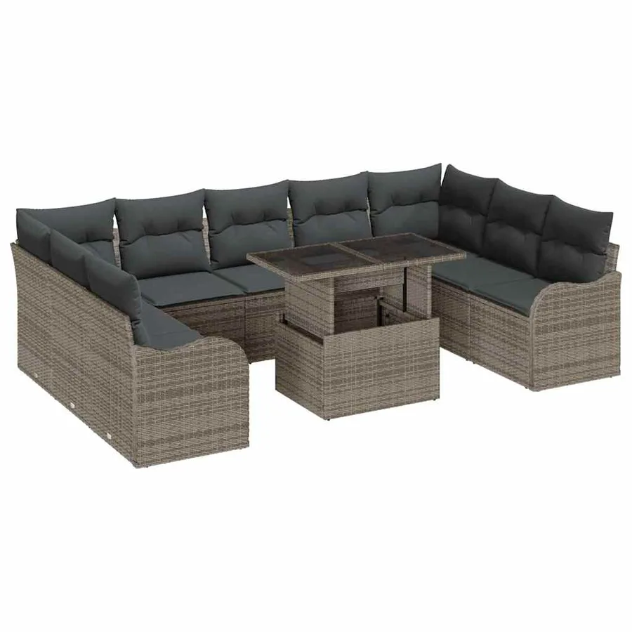 Ensemble de canapé de jardin 10 pcs Gris Poly Rattan - 2