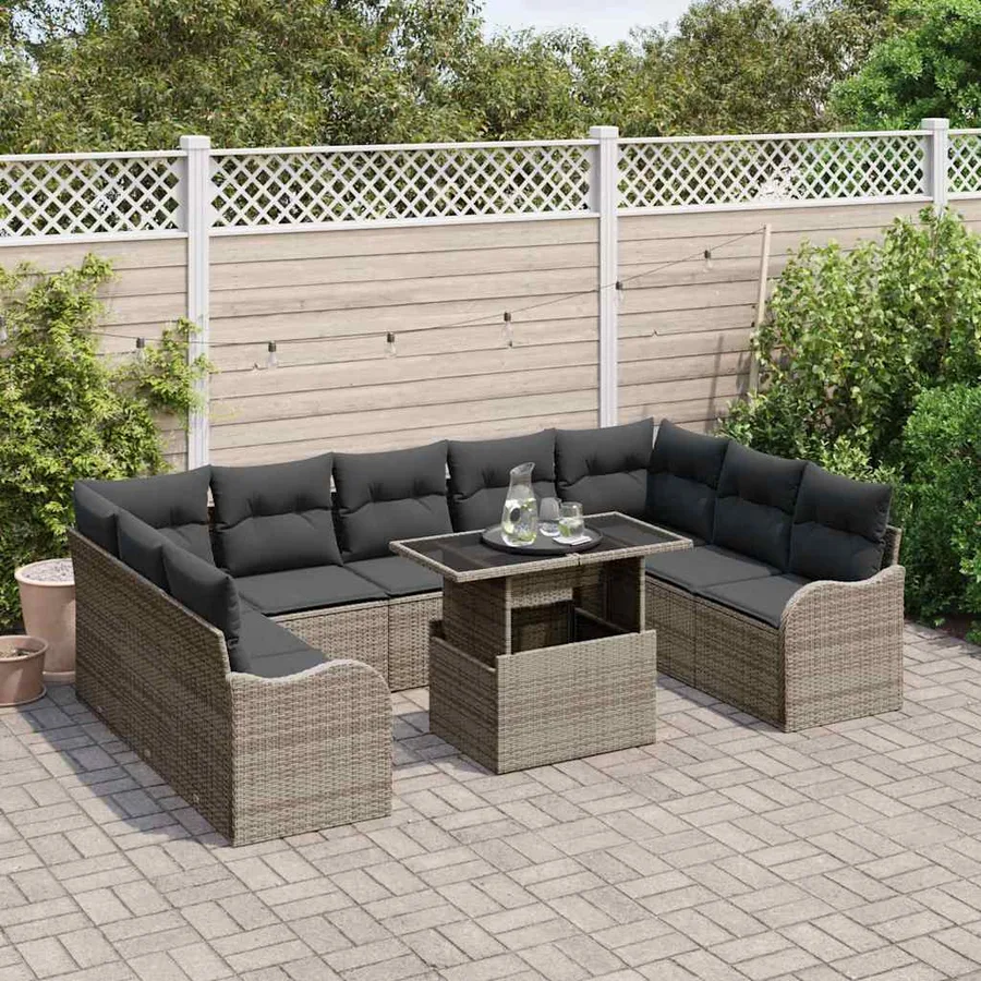 Ensemble de canapé de jardin 10 pcs Gris Poly Rattan - 3