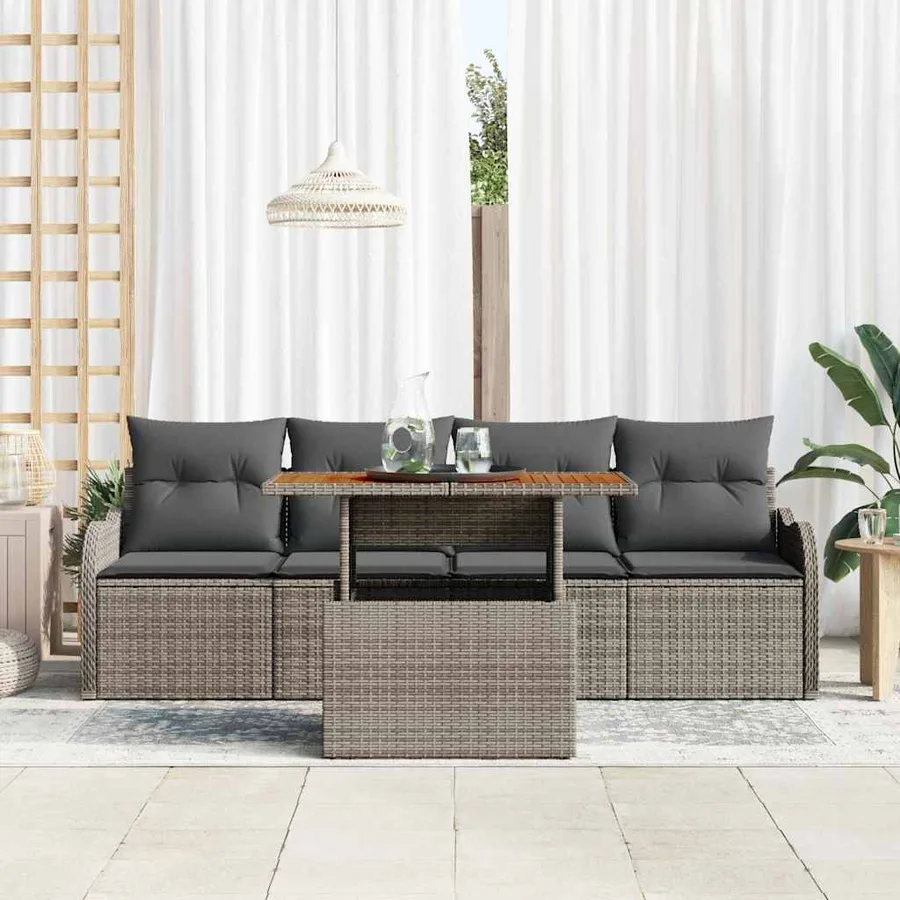 Ensemble de canapé de jardin avec stockage 5 pcs Gris polyrotin - 3