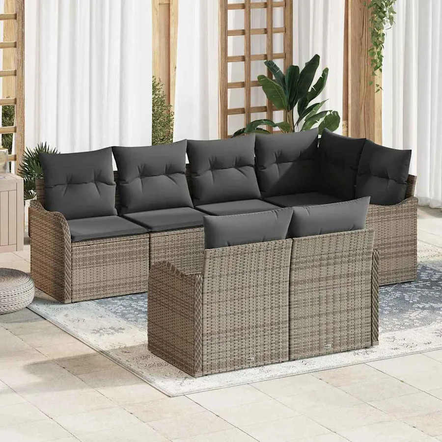 Ensemble de canapé de jardin 7 pcs Gris Poly rotin