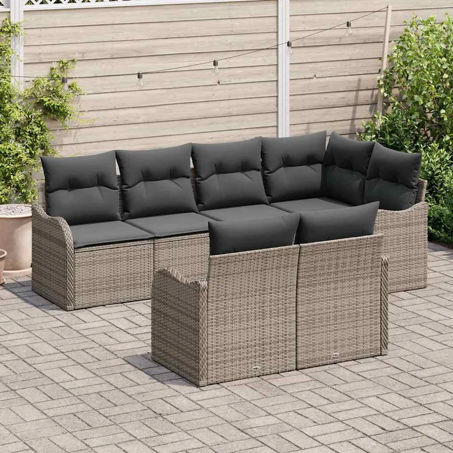 Ensemble de canapé de jardin 7 pcs Gris Poly rotin - 3