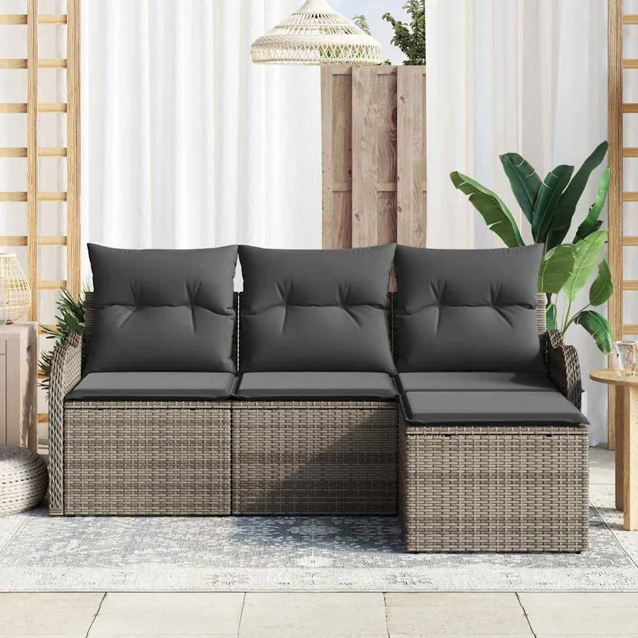Ensemble de canapé de jardin avec stockage 4 pcs Gris polyrotin - 3