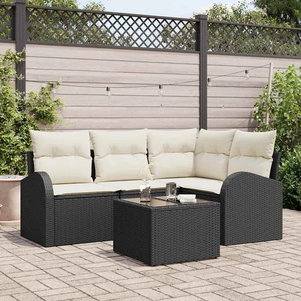 Ensemble de canapé de jardin 5 pcs Noir et Blanc polyrotin