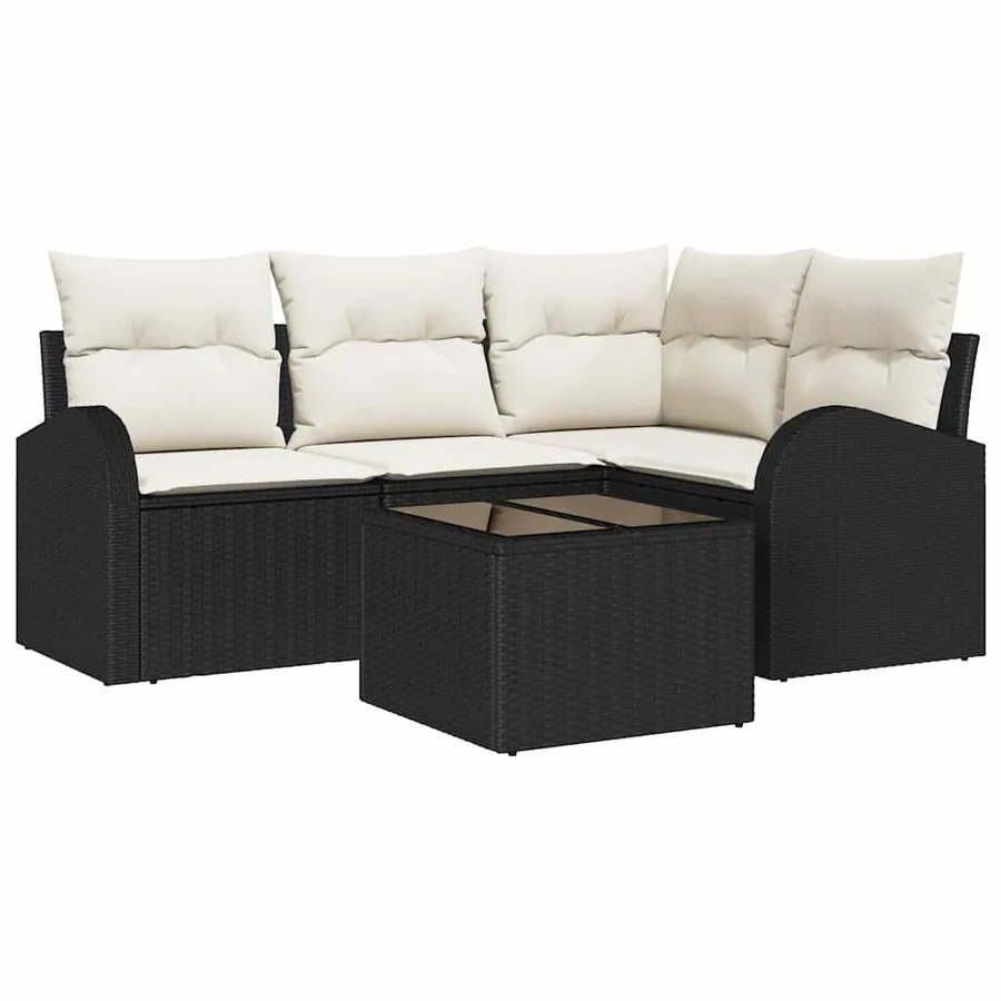 Ensemble de canapé de jardin 5 pcs Noir et Blanc polyrotin - 2