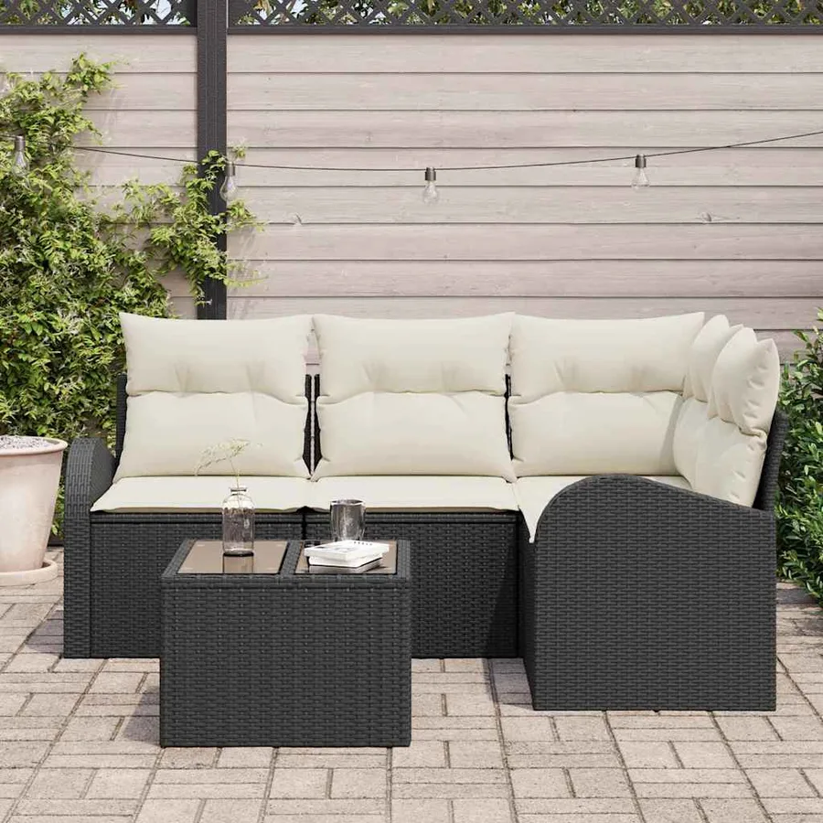 Ensemble de canapé de jardin 5 pcs Noir et Blanc polyrotin - 3