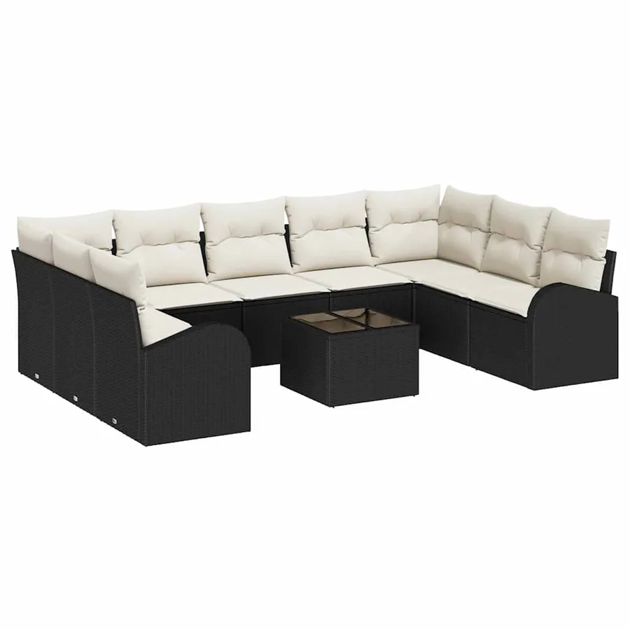 Ensemble de canapé de jardin 10 pcs Noir et Blanc polyrotin - 2