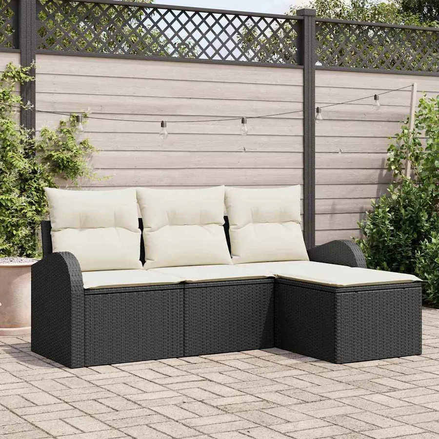 Ensemble de Canapés avec coussin 4 pcs Noir et Blanc polyrotin