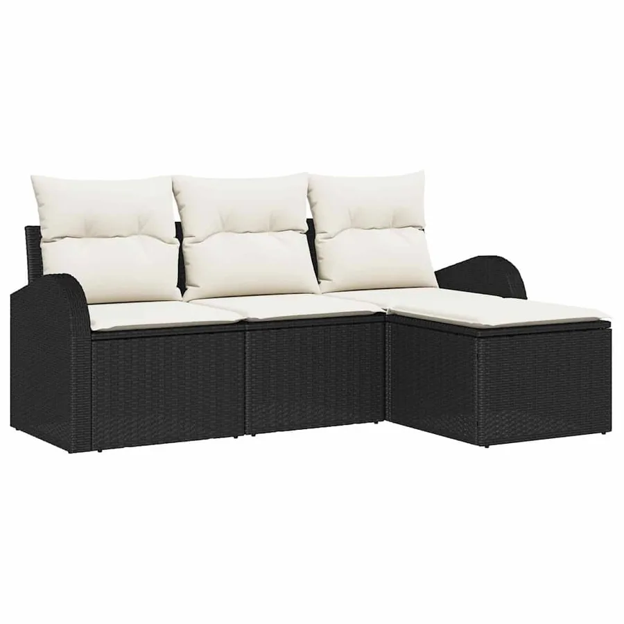 Ensemble de Canapés avec coussin 4 pcs Noir et Blanc polyrotin - 2
