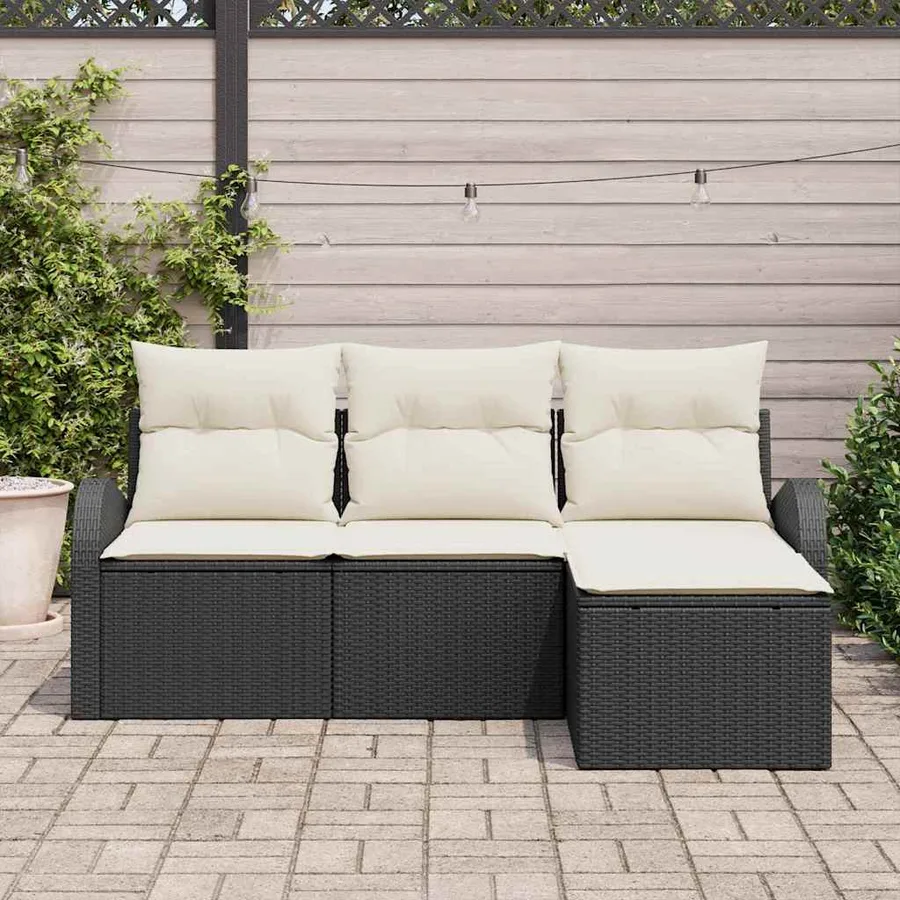 Ensemble de Canapés avec coussin 4 pcs Noir et Blanc polyrotin - 3