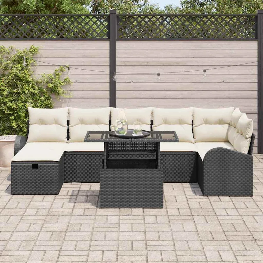 Ensemble de canapé de jardin avec coussin 8 pcs Noir Poly rotin - 3