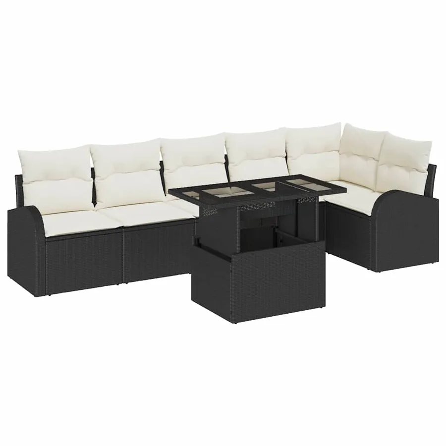 Ensemble de canapé de jardin avec coussin 7 pcs Noir Poly rotin - 2