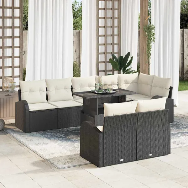 Ensemble de canapé de jardin 9 pcs Noir Poly rotin
