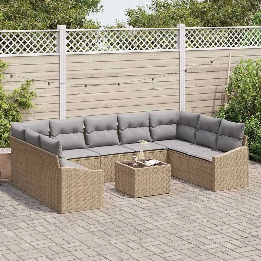 Ensemble de Canapés avec coussin 10 pcs Beige polyrotin - 3