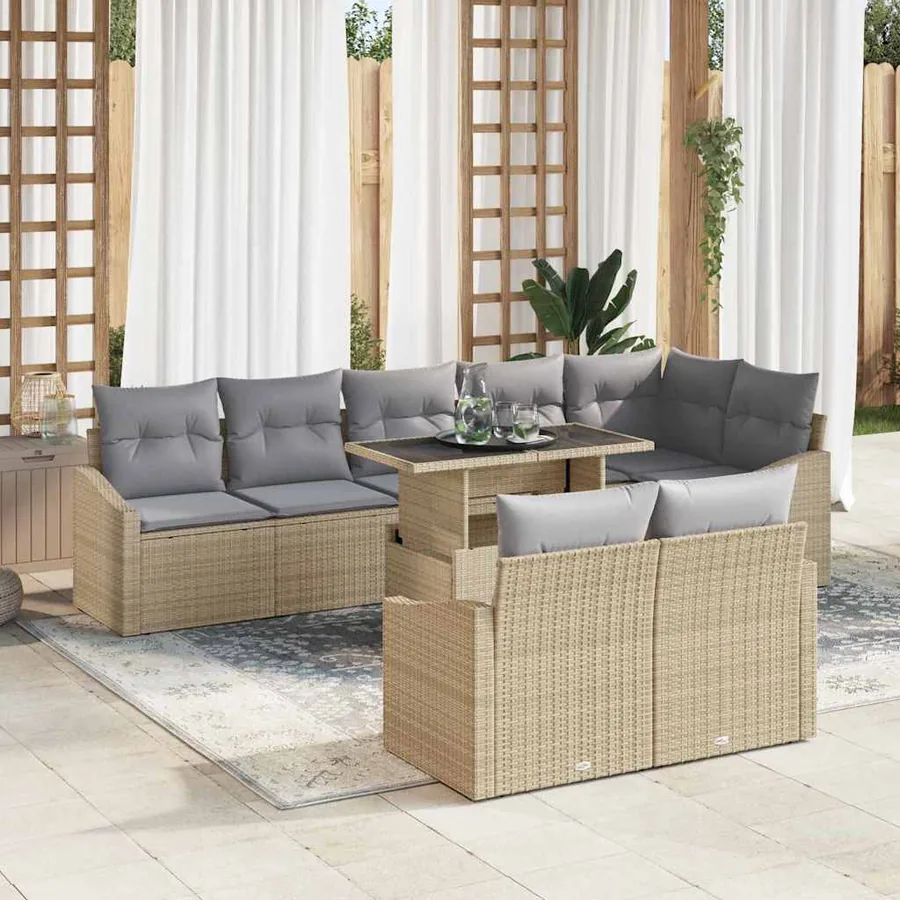 Ensemble de canapé de jardin 9 pcs Beige et Gris clair