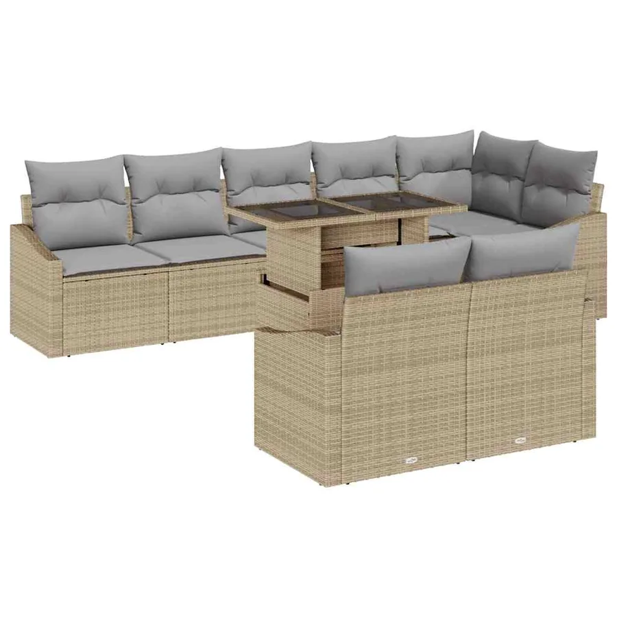 Ensemble de canapé de jardin 9 pcs Beige et Gris clair - 2
