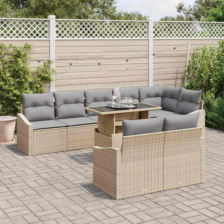 Ensemble de canapé de jardin 9 pcs Beige et Gris clair - 3