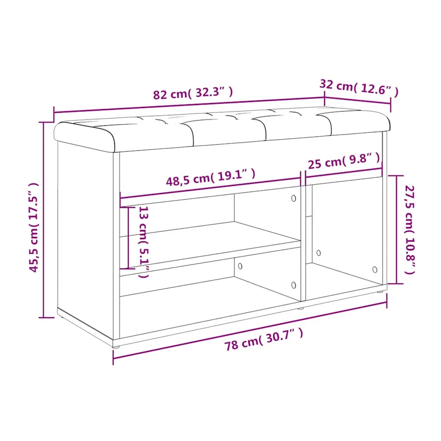 Banc à chaussures chêne sonoma 82x32x45,5 cm bois d'ingénierie - 11