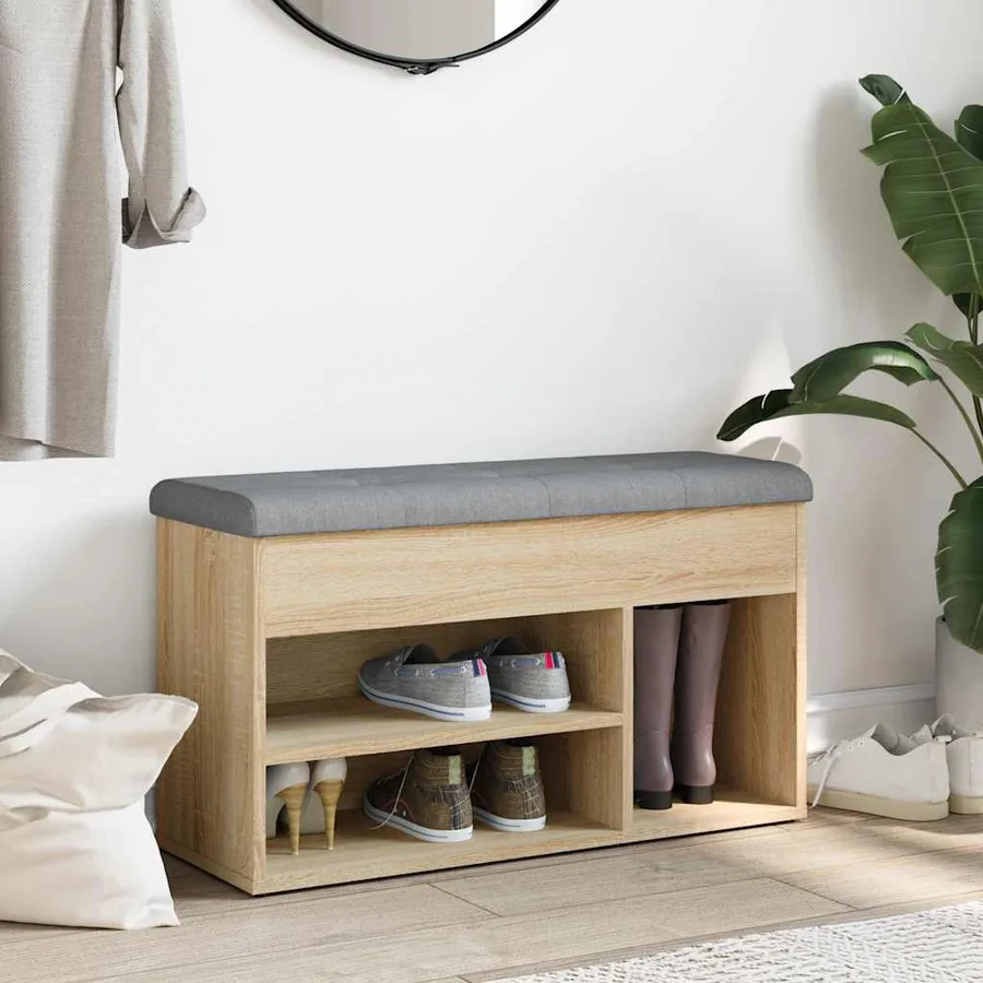 Banc à chaussures chêne sonoma 82x32x45,5 cm bois d'ingénierie - 3