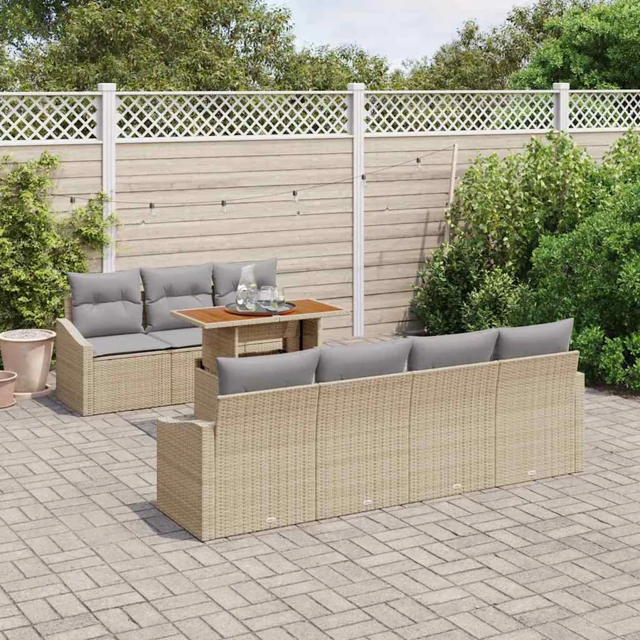 Ensemble de canapé de jardin 8 pc Beige et gris - 3