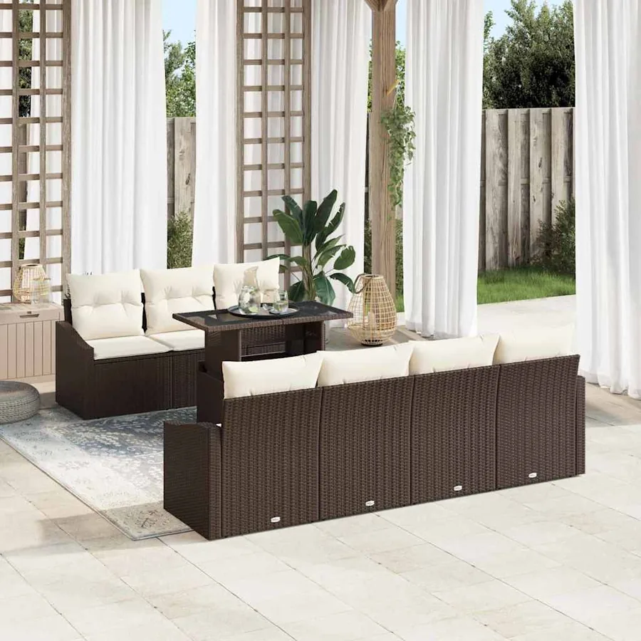 Ensemble de canapé de jardin 8 pcs Marron et Crème polyrotin