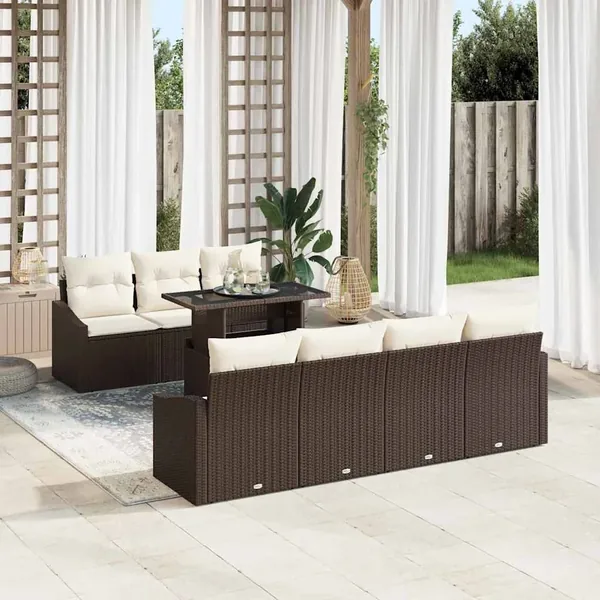 Ensemble de canapé de jardin 8 pcs Marron et Crème polyrotin