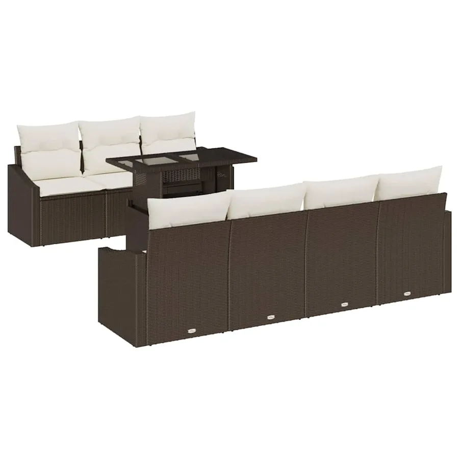 Ensemble de canapé de jardin 8 pcs Marron et Crème polyrotin - 2