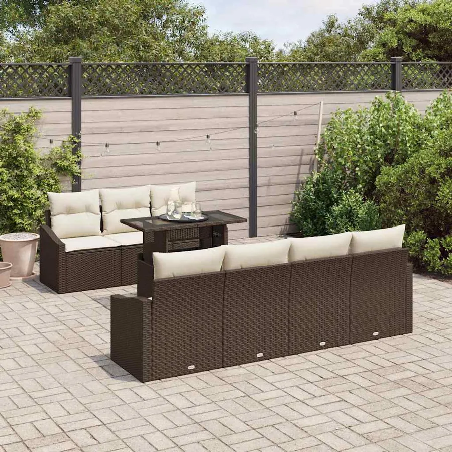 Ensemble de canapé de jardin 8 pcs Marron et Crème polyrotin - 3