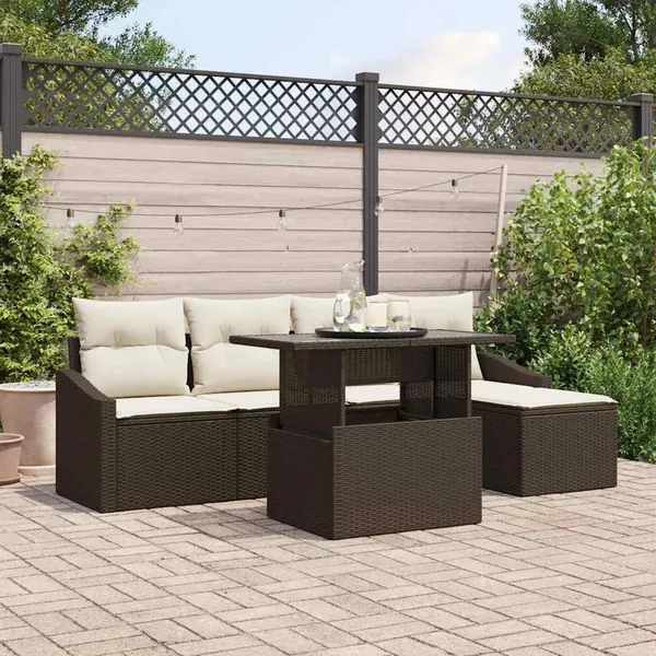 Ensemble de canapé de jardin avec coussin 6 pcs Marron et crème