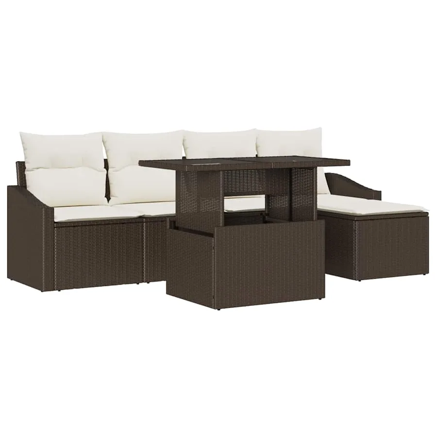 Ensemble de canapé de jardin avec coussin 6 pcs Marron et crème - 2