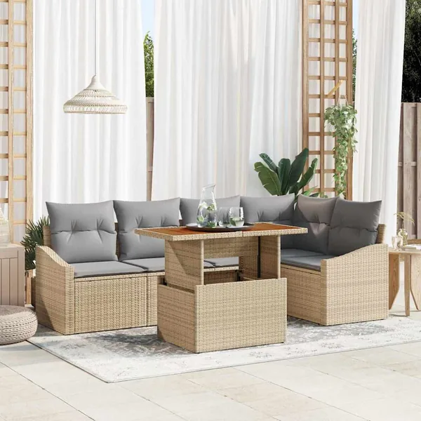 Ensemble de canapé de jardin 6 pc Beige et gris