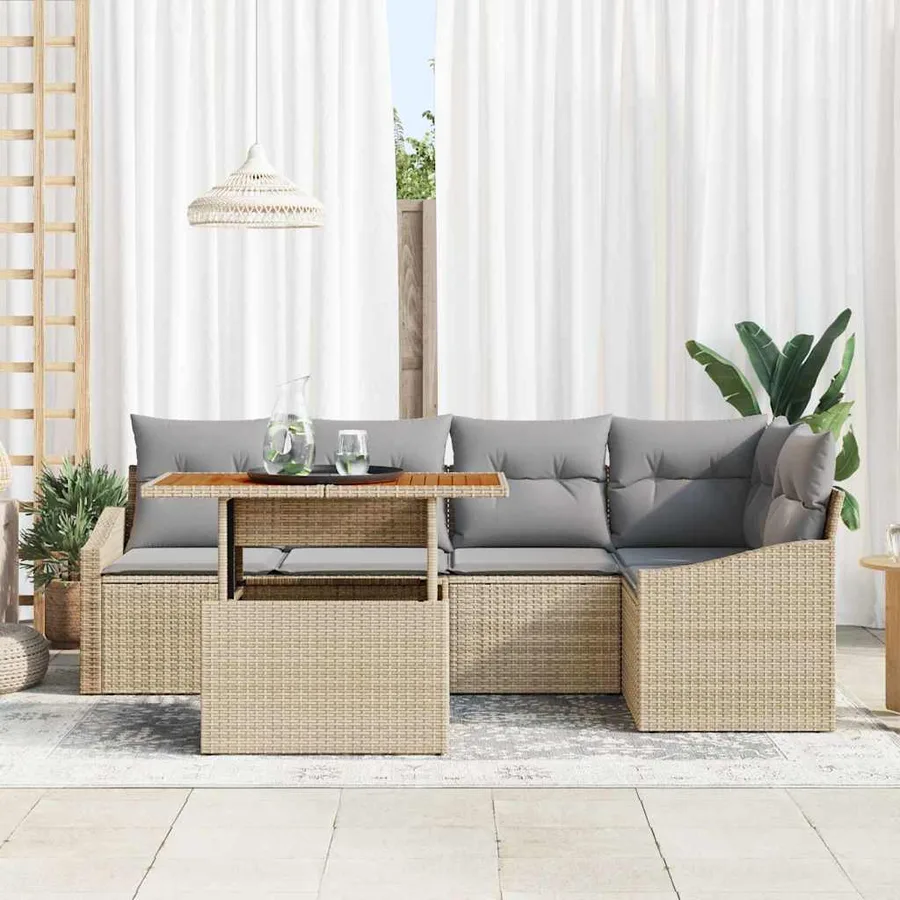Ensemble de canapé de jardin 6 pc Beige et gris - 3