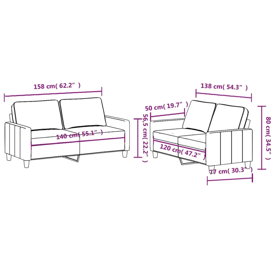 Ensemble de canapés 2 pcs avec coussins Marron Tissu - 6