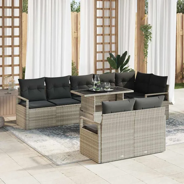 Ensemble de canapé de jardin 9 pcs Gris clair polyrotin
