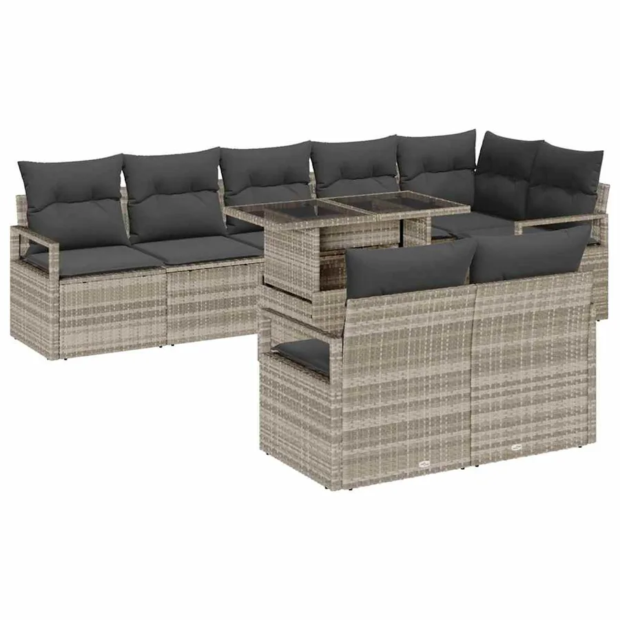 Ensemble de canapé de jardin 9 pcs Gris clair polyrotin - 2