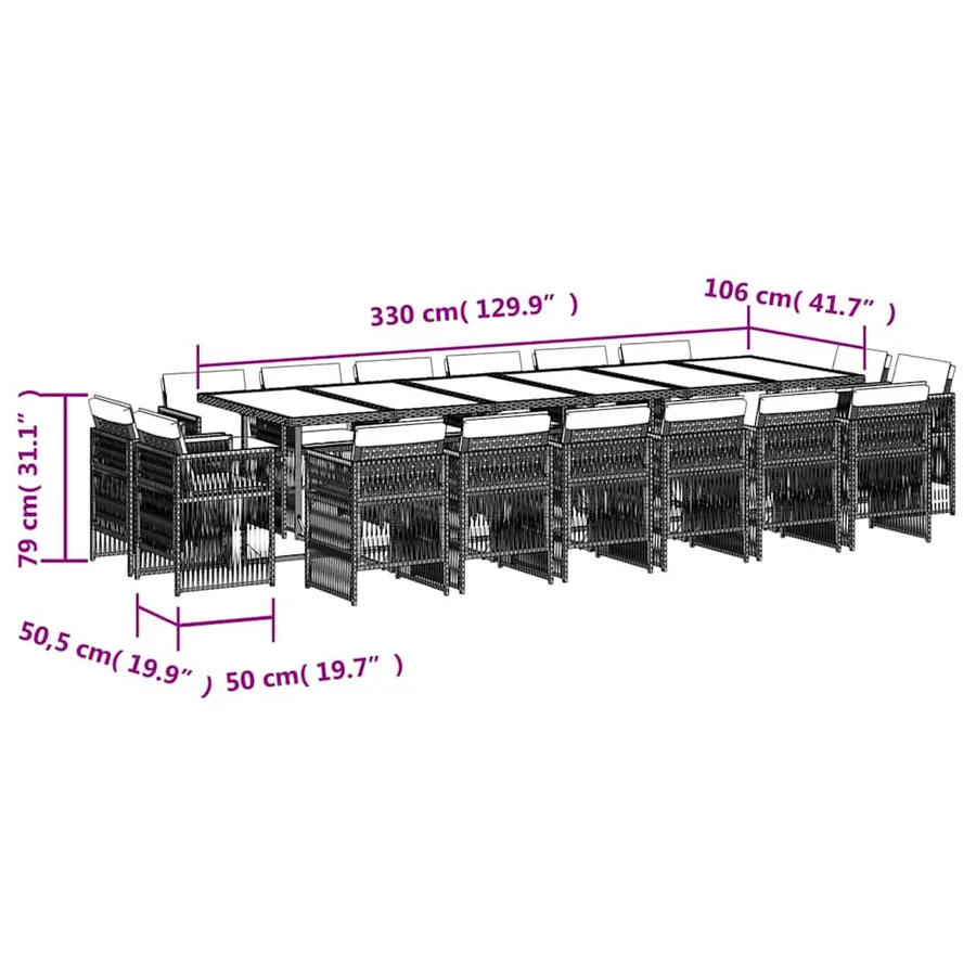 Ensemble à manger de jardin et coussins 17 pcs marron rotin - 5
