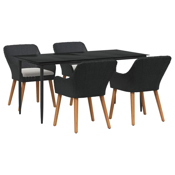 Ensemble de salle à manger pour jardin 5 pcs Noir polyrotin