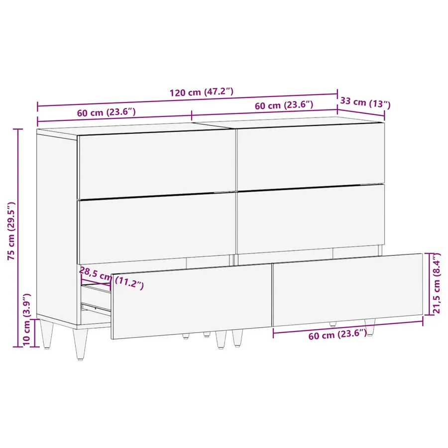 Ensemble de buffet 2 pcs Marron 60 x 33,5 x 75 cm - 13