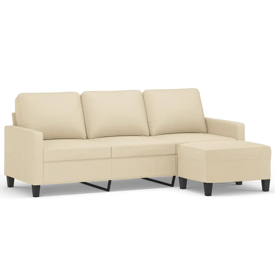 Canapé à 3 places avec repose-pieds Crème 180 cm Tissu - 2