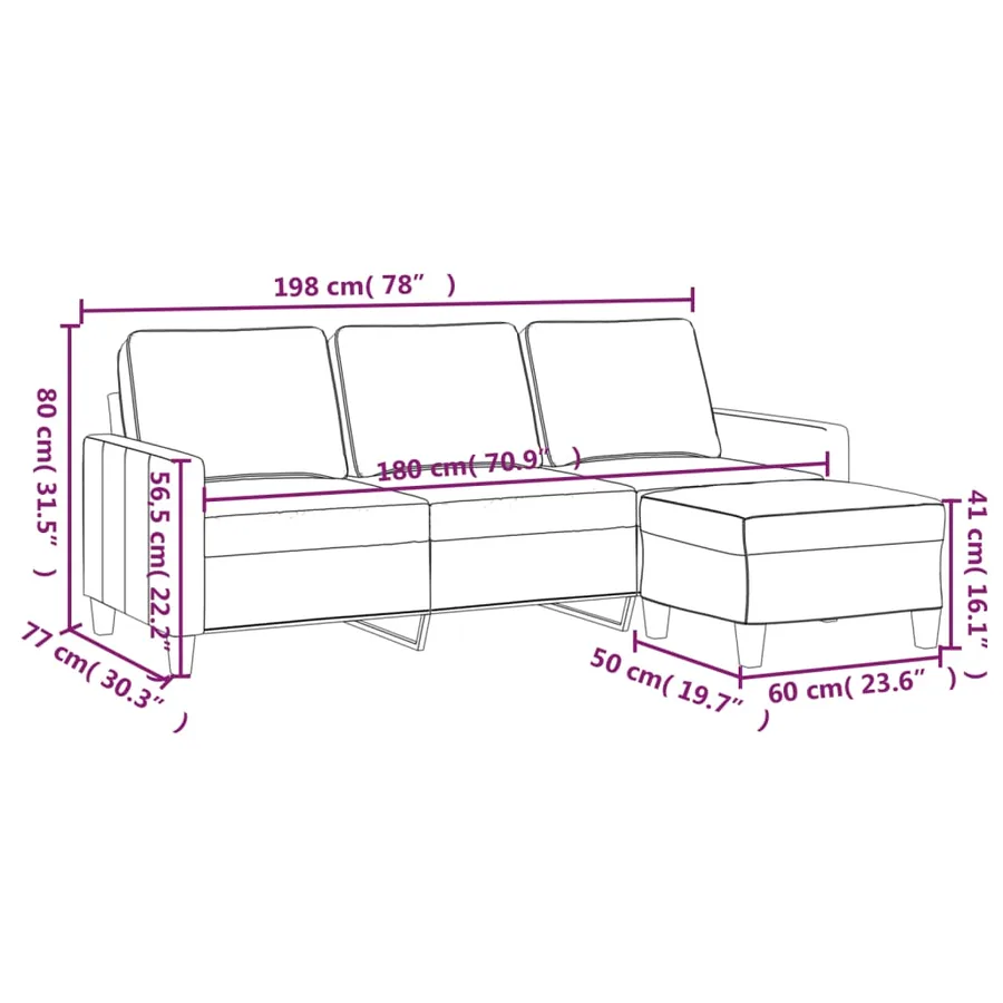 Canapé à 3 places avec repose-pieds Crème 180 cm Tissu - 7
